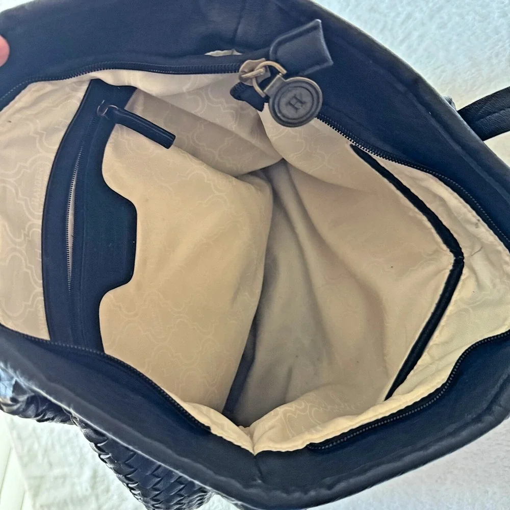 Hayden by Hayden Harnett‎ Shoulder Bag Black Woven Vegan Leather Tote Shopping